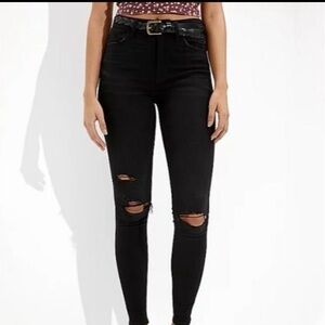 American Eagle AE Next Level Stretch Black Distressed Jeggings